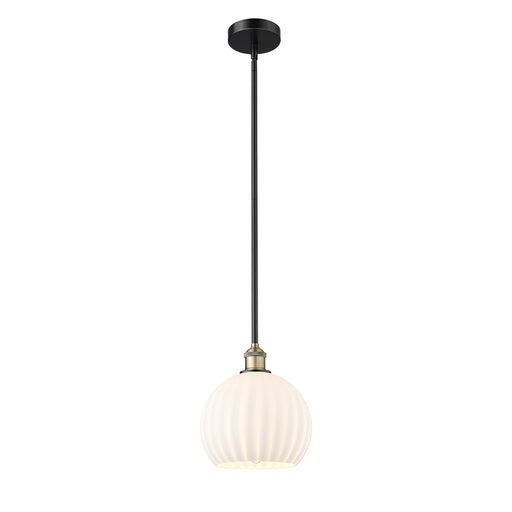 Innovations Lighting White Venetian 10in 1-Light Mini Pendant | Art Nouveau Black Antique Brass Steel and White Venetian | Model 616-1S-BAB-G1217-10WV