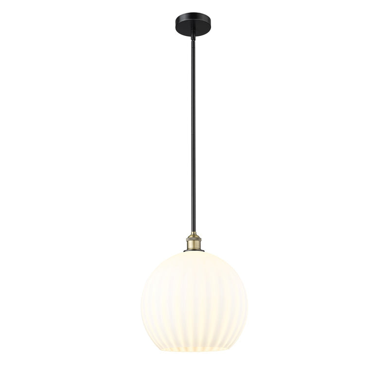 Innovations Lighting White Venetian 1-Light 14in Pendant | Art Nouveau Black Antique Brass Steel and White Venetian Glass | Model 616-1S-BAB-G1217-14WV
