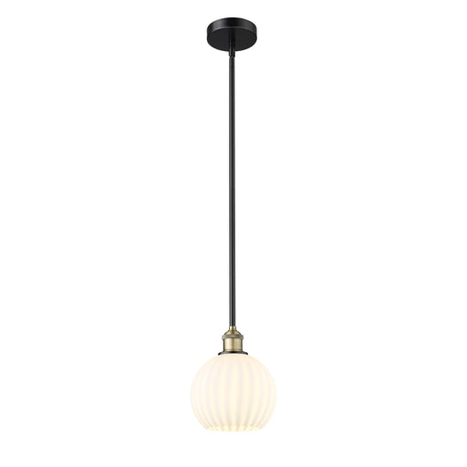 Innovations Lighting White Venetian 8in 1-Light Mini Pendant | Industrial Black Antique Brass and White Venetian Glass | Model 616-1S-BAB-G1217-8WV