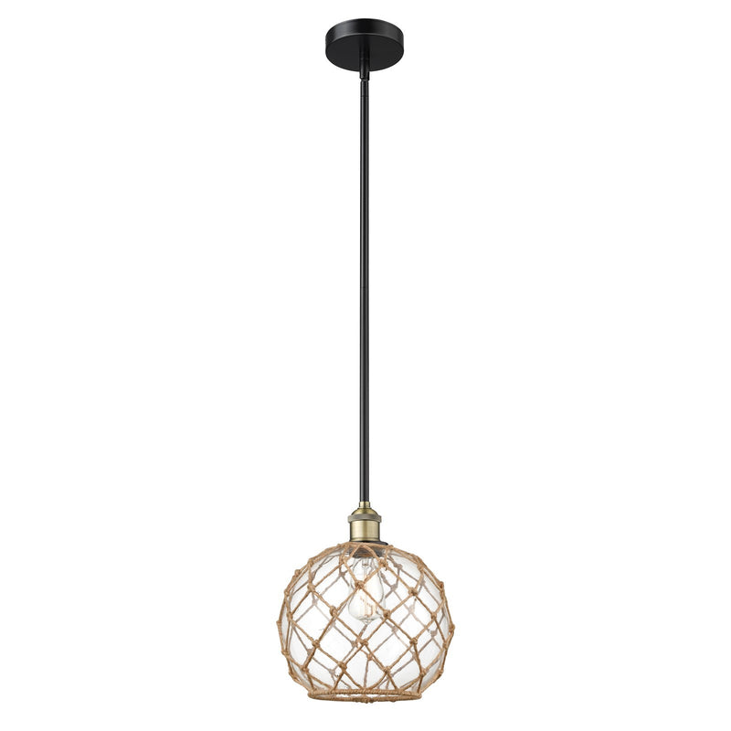 Innovations Farmhouse Rope 10in 1-Light Mini Pendant | Industrial Black Antique Brass and Clear Glass | Kitchen Island & | Model 616-1S-BAB-G122-10RB