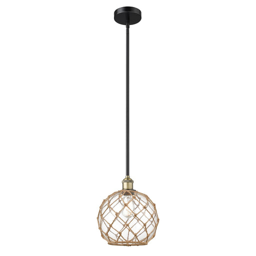 Innovations Farmhouse Rope 10in 1-Light Mini Pendant | Industrial Black Antique Brass and Clear Glass | Kitchen Island & | Model 616-1S-BAB-G122-10RB