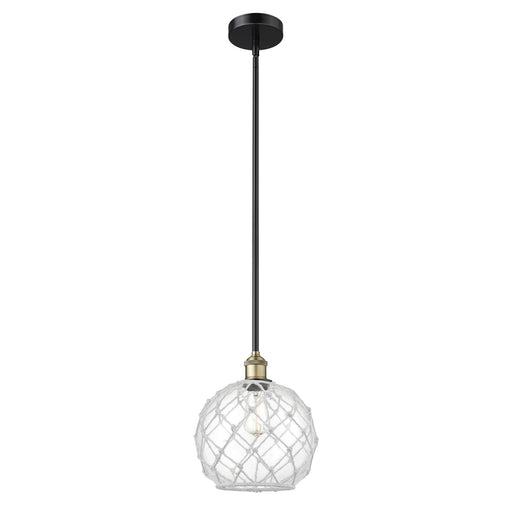 Innovations Farmhouse Rope 10in 1-Light Mini Pendant | Industrial Black Antique Brass Steel and Clear Glass with White Rope | Model 616-1S-BAB-G122-10RW