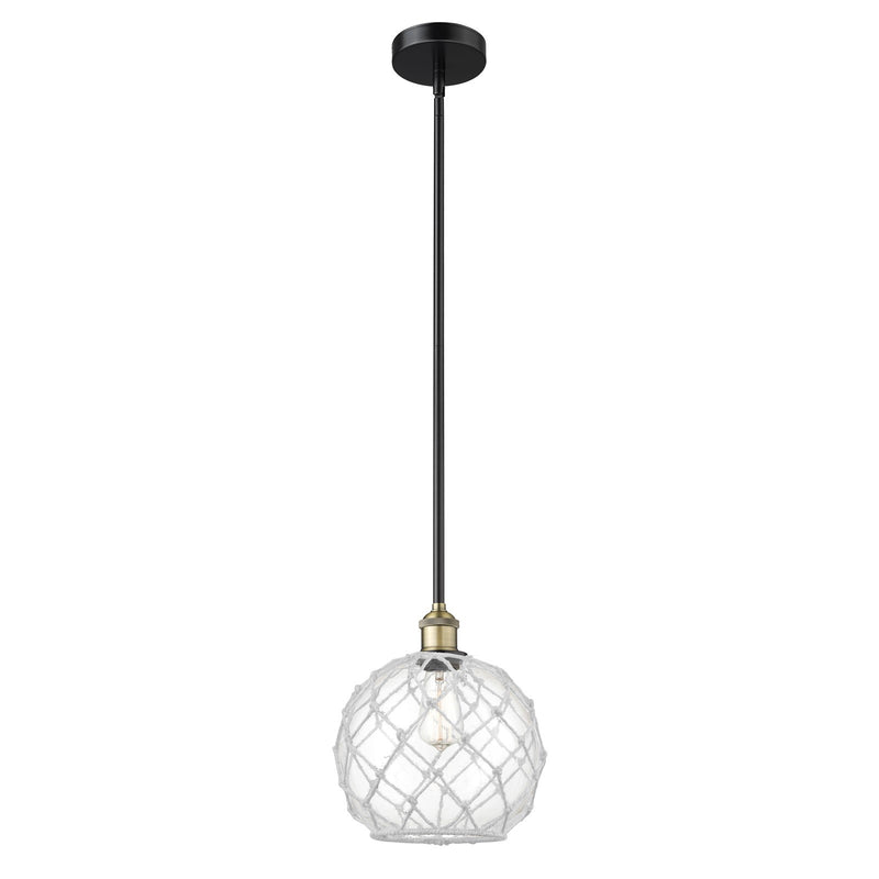 Innovations Farmhouse Rope 10in 1-Light Mini Pendant | Industrial Black Antique Brass Steel and Clear Glass with White Rope | Model 616-1S-BAB-G122-10RW