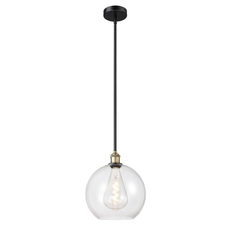 Innovations Athens 12in 1-Light Mini Pendant | Industrial Black Antique Brass Steel and Clear Glass | Kitchen Island & Dining | Model 616-1S-BAB-G122-12