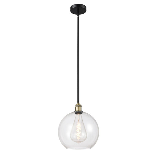 Innovations Athens 12in 1-Light Mini Pendant | Industrial Black Antique Brass Steel and Clear Glass | Kitchen Island & Dining | Model 616-1S-BAB-G122-12