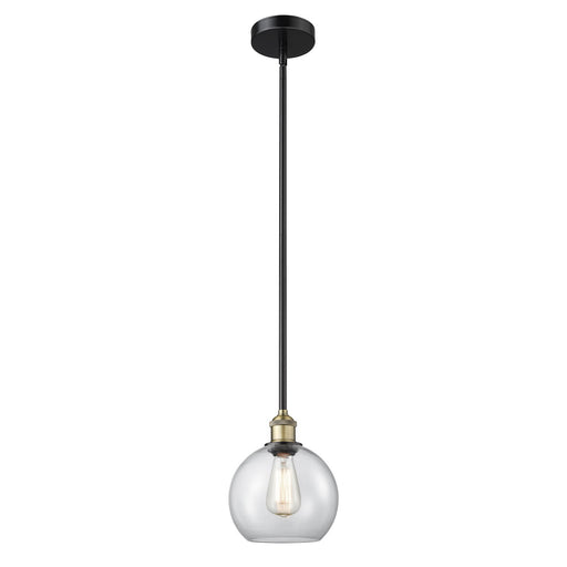 Innovations Athens 8in 1-Light Mini Pendant | Industrial Black Antique Brass and Clear Glass | Kitchen Island & Dining Room | Model 616-1S-BAB-G122-8