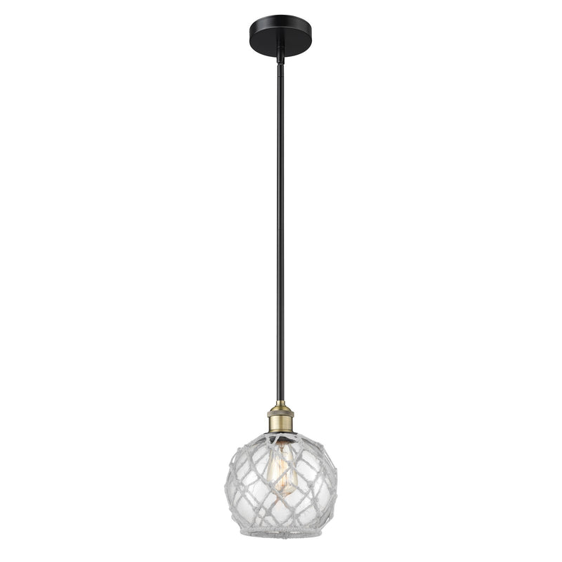 Innovations Farmhouse Rope 8in 1-Light Mini Pendant | Industrial Black Antique Brass and Clear Glass with White Rope | Kitchen | Model 616-1S-BAB-G122-8RW
