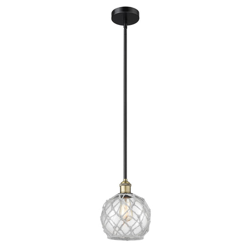 Innovations Farmhouse Rope 8in 1-Light Mini Pendant | Industrial Black Antique Brass and Clear Glass with White Rope | Kitchen | Model 616-1S-BAB-G122-8RW