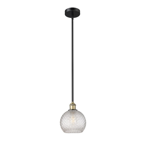 Innovations Athens 8in 1-Light Mini Pendant | Modern Farmhouse Black Antique Brass and Clear Basket Weave Glass | Kitchen | Model 616-1S-BAB-G122C-8CL