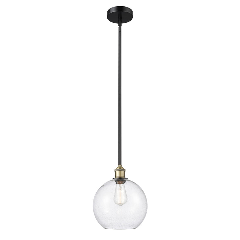 Innovations Athens 10in 1-Light Mini Pendant | Industrial Black Antique Brass Steel and Seedy Glass | Kitchen Island & Dining | Model 616-1S-BAB-G124-10