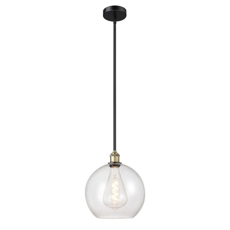Innovations Athens 12in 1-Light Mini Pendant | Industrial Black Antique Brass Steel and Seedy Glass | Kitchen Island & Dining | Model 616-1S-BAB-G124-12