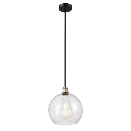 Innovations Athens 12in 1-Light Mini Pendant | Industrial Black Antique Brass Steel and Seedy Glass | Kitchen Island & Dining | Model 616-1S-BAB-G124-12