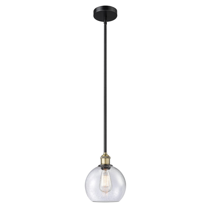 Innovations Athens 8in 1-Light Mini Pendant | Industrial Black Antique Brass and Seedy Glass | Kitchen Island & Dining Room | 8 | Model 616-1S-BAB-G124-8