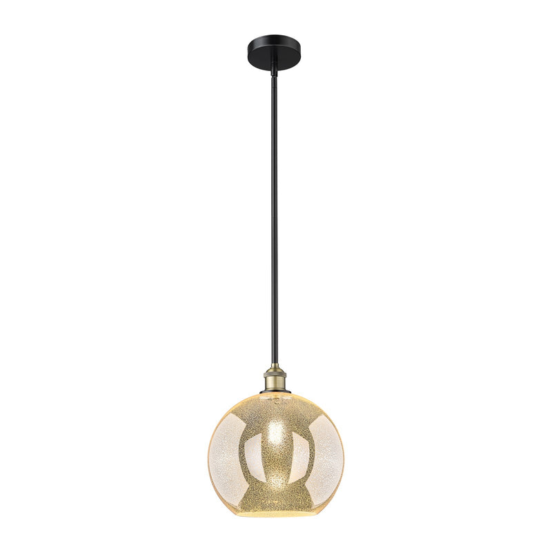 Innovations Athens 12in 1-Light Mini Pendant | Industrial Black Antique Brass Steel and Mercury Glass | Kitchen Island & Dining | Model 616-1S-BAB-G128-12
