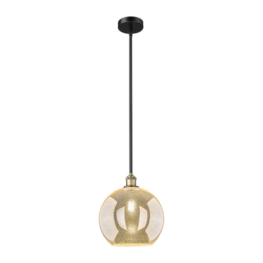 Innovations Athens 12in 1-Light Mini Pendant | Industrial Black Antique Brass Steel and Mercury Glass | Kitchen Island & Dining | Model 616-1S-BAB-G128-12