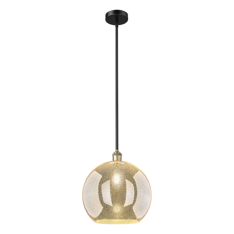 Innovations Athens 14in 1-Light Pendant | Industrial Black Antique Brass Steel and Mercury Glass | Kitchen Island & Dining Room | Model 616-1S-BAB-G128-14