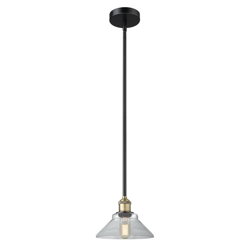 Innovations Orwell 8in 1-Light Mini Pendant | Industrial Black Antique Brass Steel and Clear Glass | Kitchen Island & Dining Room | Model 616-1S-BAB-G132