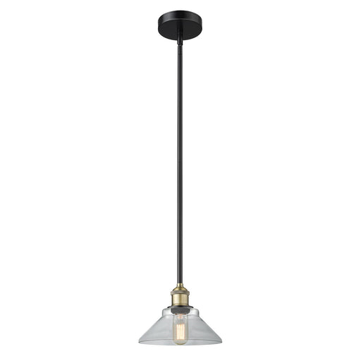 Innovations Orwell 8in 1-Light Mini Pendant | Industrial Black Antique Brass Steel and Clear Glass | Kitchen Island & Dining Room | Model 616-1S-BAB-G132