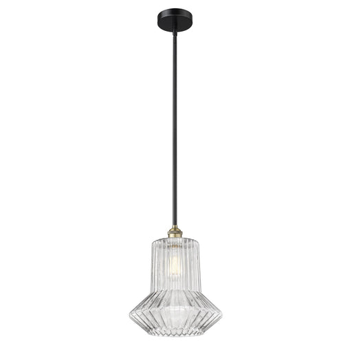 Innovations Springwater 12in 1-Light Mini Pendant | Industrial Black Antique Brass Steel and Clear Fluted Glass | Kitchen Island & | Model 616-1S-BAB-G212