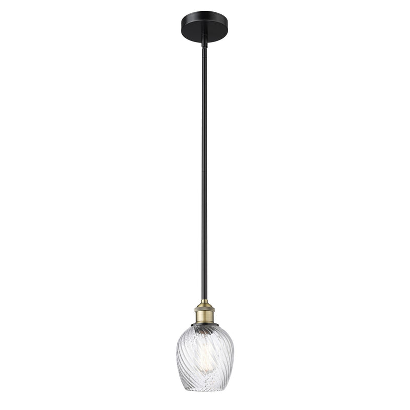 Innovations Salina 6in 1-Light Mini Pendant | Industrial Black Antique Brass and Clear Spiral Fluted Glass | Kitchen Island & | Model 616-1S-BAB-G292
