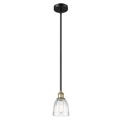 Innovations Brookfield 6in 1-Light Mini Pendant | Industrial Black Antique Brass Steel and Clear Ribbed Glass | Kitchen Island & | Model 616-1S-BAB-G442
