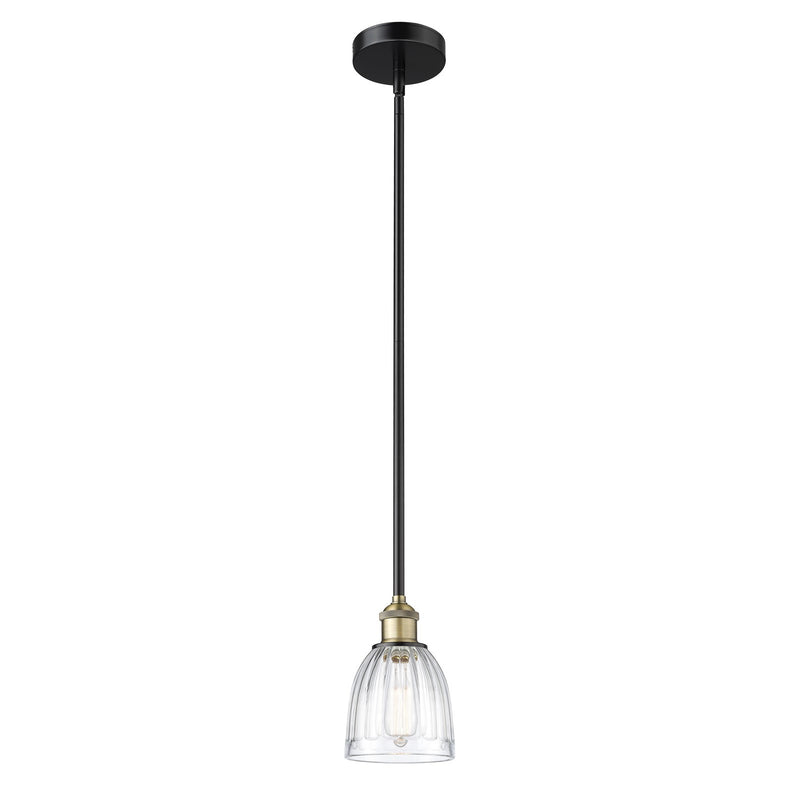 Innovations Brookfield 6in 1-Light Mini Pendant | Industrial Black Antique Brass Steel and Clear Ribbed Glass | Kitchen Island & | Model 616-1S-BAB-G442
