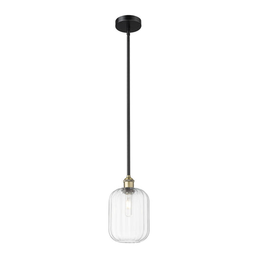 Innovations Preston Cylinder 7in 1-Light Mini Pendant | Industrial Black Antique Brass Steel and Clear Glass | Kitchen Island | Model 616-1S-BAB-G460-7CL