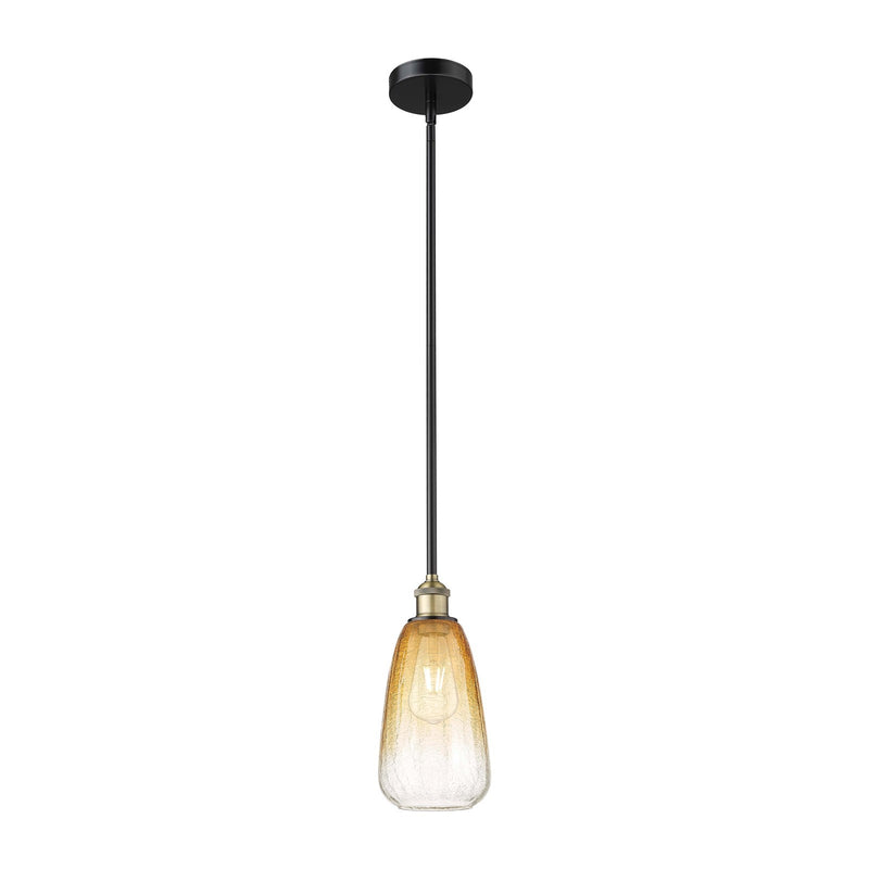 Innovations Brookhaven Almond 6in 1-Light Mini Pendant | Industrial Black Antique Brass and Amber Glass | Kitchen Island & | Model 616-1S-BAB-G480-6AM