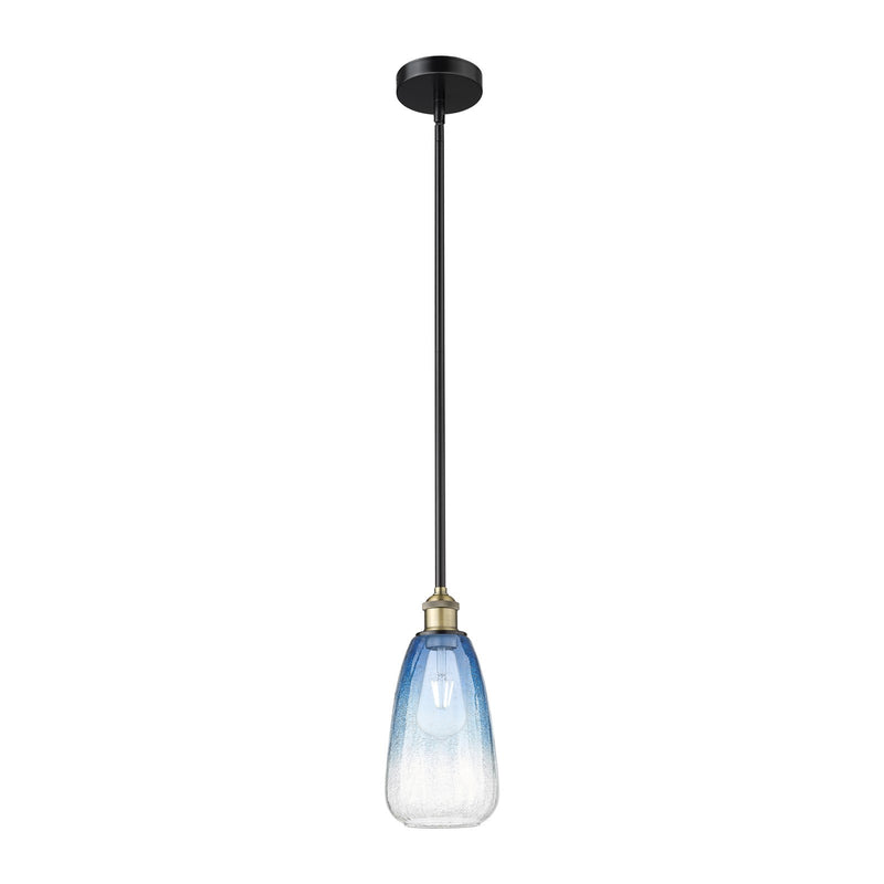 Innovations Brookhaven Almond 6in 1-Light Mini Pendant | Industrial Black Antique Brass and Sapphire Blue Glass | Kitchen | Model 616-1S-BAB-G480-6SB