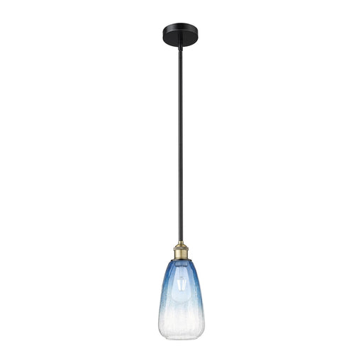 Innovations Brookhaven Almond 6in 1-Light Mini Pendant | Industrial Black Antique Brass and Sapphire Blue Glass | Kitchen | Model 616-1S-BAB-G480-6SB