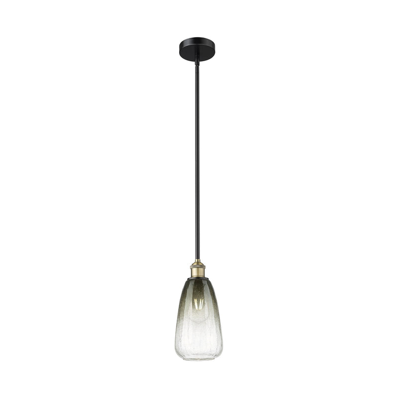 Innovations Brookhaven Almond 6in 1-Light Mini Pendant | Industrial Black Antique Brass and Slate Glass | Kitchen Island & | Model 616-1S-BAB-G480-6SL