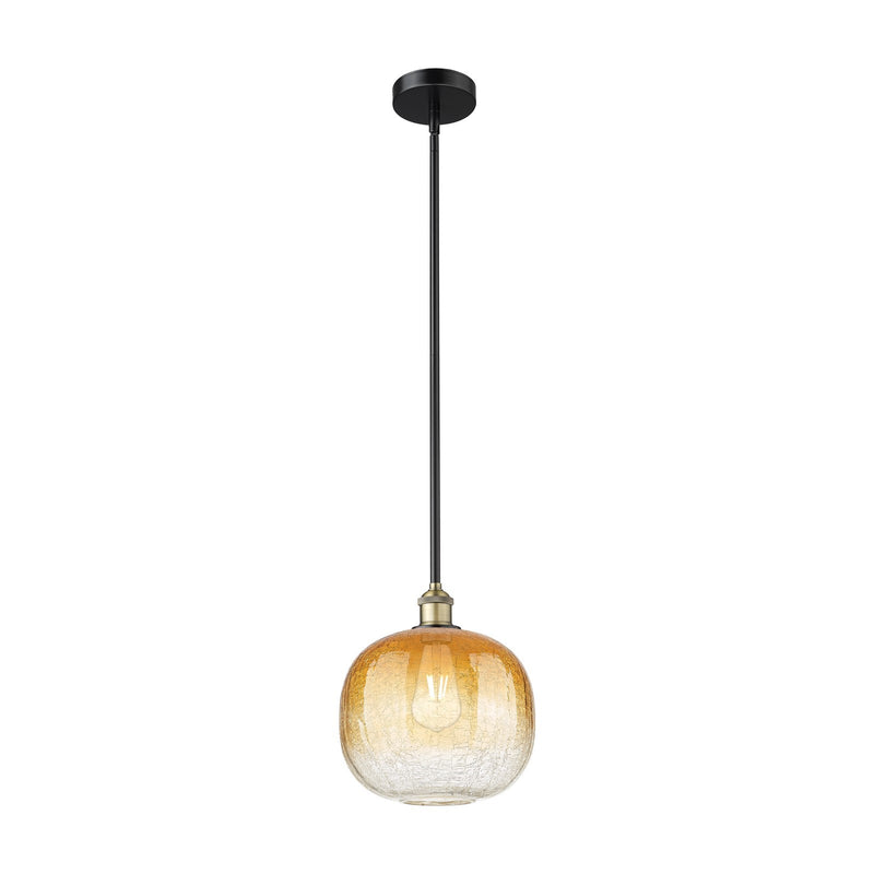 Innovations Brookhaven Sphere 11in 1-Light Mini Pendant | Industrial Black Antique Brass and Amber Glass | Kitchen Island & | Model 616-1S-BAB-G481-10AM
