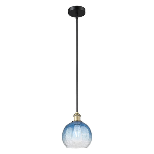 Innovations Brookhaven Globe 8in 1-Light Mini Pendant | Industrial Black Antique Brass and Sapphire Blue Glass | Kitchen | Model 616-1S-BAB-G483-8SB