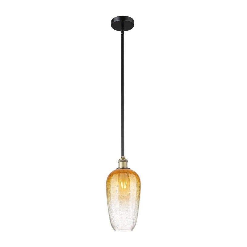 Innovations Brookhaven Flute 7in 1-Light Mini Pendant | Industrial Black Antique Brass and Amber Glass | Kitchen Island & | Model 616-1S-BAB-G484-7AM