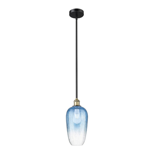 Innovations Brookhaven Flute 7in 1-Light Mini Pendant | Industrial Black Antique Brass and Sapphire Blue Glass | Kitchen | Model 616-1S-BAB-G484-7SB