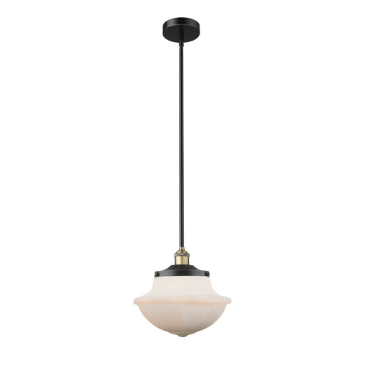 Innovations Oxford 12in 1-Light Mini Pendant | Industrial Black Antique Brass and Matte White Frosted Glass | Kitchen Island & | Model 616-1S-BAB-G541