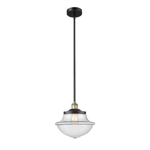 Innovations Oxford 12in 1-Light Mini Pendant | Industrial Black Antique Brass and Clear Glass | Kitchen Island & Dining Room | Model 616-1S-BAB-G542