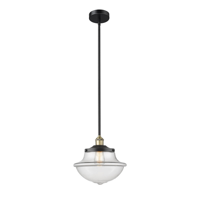 Innovations Oxford 12in 1-Light Mini Pendant | Industrial Black Antique Brass and Clear Glass | Kitchen Island & Dining Room | Model 616-1S-BAB-G542