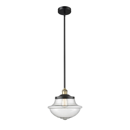 Innovations Oxford 12in 1-Light Mini Pendant | Industrial Black Antique Brass Steel and Seedy Glass | Kitchen Island & Dining Room | Model 616-1S-BAB-G544