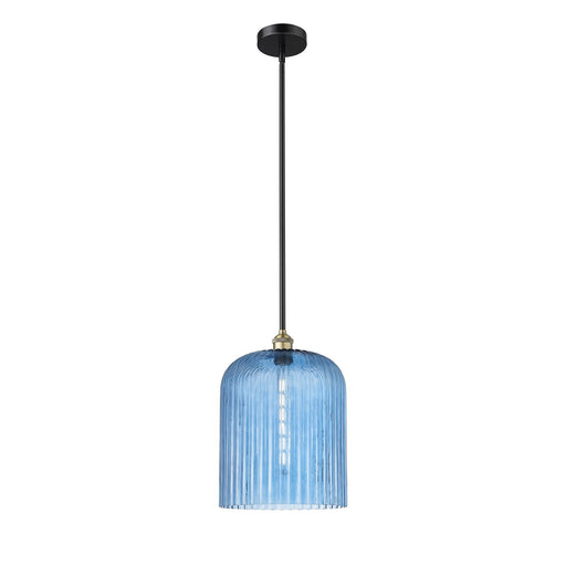 Innovations Bridal Veil 5in 1-Light Mini Pendant | Industrial Black Antique Brass Steel and Princess Blue Ribbed Glass | Model 616-1S-BAB-G559-12BL