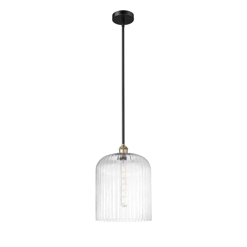 Innovations Bridal Veil 5in 1-Light Mini Pendant | Industrial Black Antique Brass Steel and Clear Ribbed Glass | Kitchen | Model 616-1S-BAB-G559-12CL