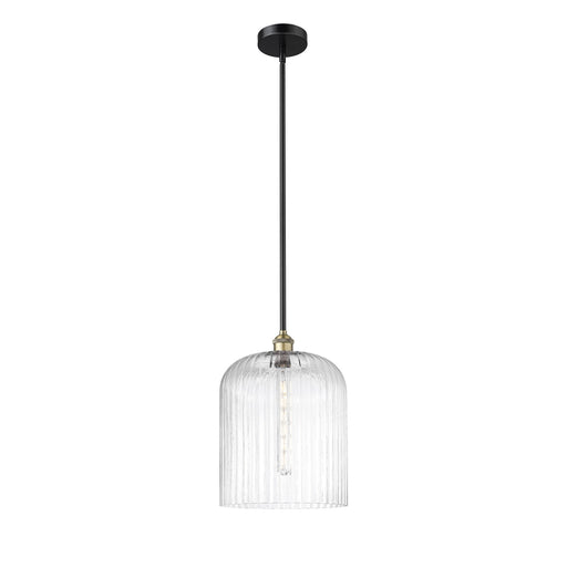 Innovations Bridal Veil 5in 1-Light Mini Pendant | Industrial Black Antique Brass Steel and Clear Ribbed Glass | Kitchen | Model 616-1S-BAB-G559-12CL
