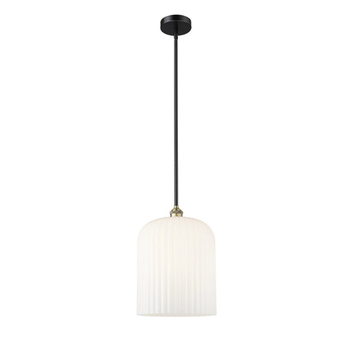 Innovations Bridal Veil 5in 1-Light Mini Pendant | Art Nouveau Black Antique Brass and Gloss White Ribbed Glass | Kitchen | Model 616-1S-BAB-G559-12GWH