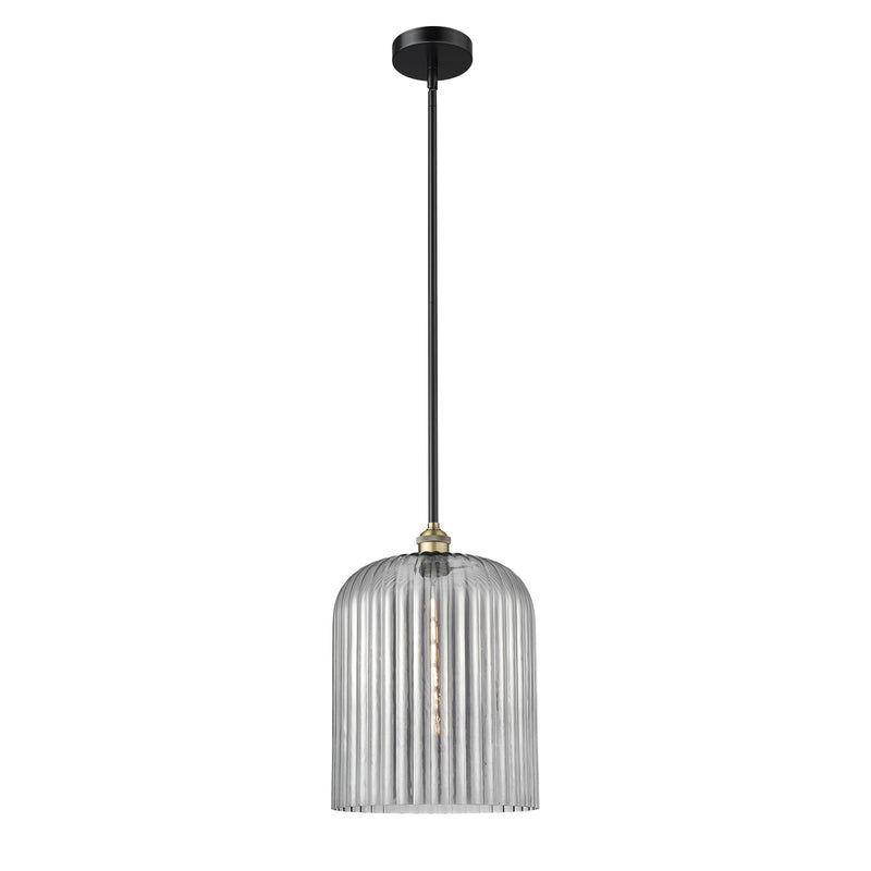Innovations Bridal Veil 5in 1-Light Mini Pendant | Industrial Black Antique Brass and Light Smoke Ribbed Glass | Kitchen | Model 616-1S-BAB-G559-12SM