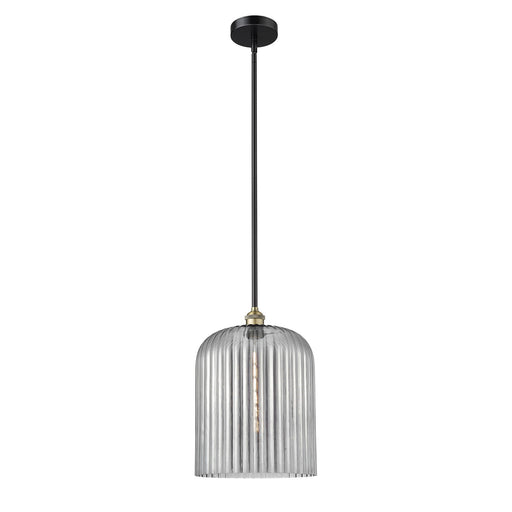 Innovations Bridal Veil 5in 1-Light Mini Pendant | Industrial Black Antique Brass and Light Smoke Ribbed Glass | Kitchen | Model 616-1S-BAB-G559-12SM