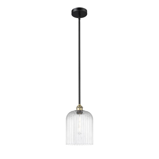 Innovations Bridal Veil 5in 1-Light Mini Pendant | Art Nouveau Black Antique Brass Steel and Clear Ribbed Glass | Kitchen | Model 616-1S-BAB-G559-8CL