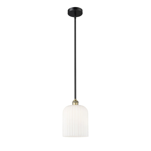 Innovations Bridal Veil 5in 1-Light Mini Pendant | Industrial Black Antique Brass and Gloss White Ribbed Glass | Kitchen | Model 616-1S-BAB-G559-8GWH