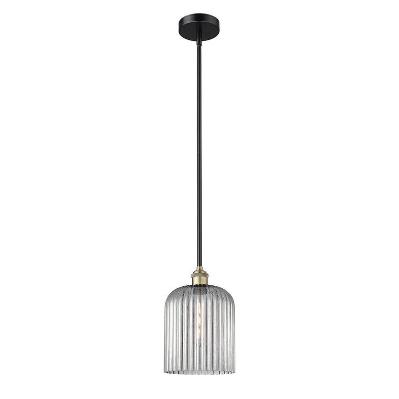 Innovations Bridal Veil 5in 1-Light Mini Pendant | Art Nouveau Industrial Black Antique Brass Steel and Light Smoke Ribbed | Model 616-1S-BAB-G559-8SM