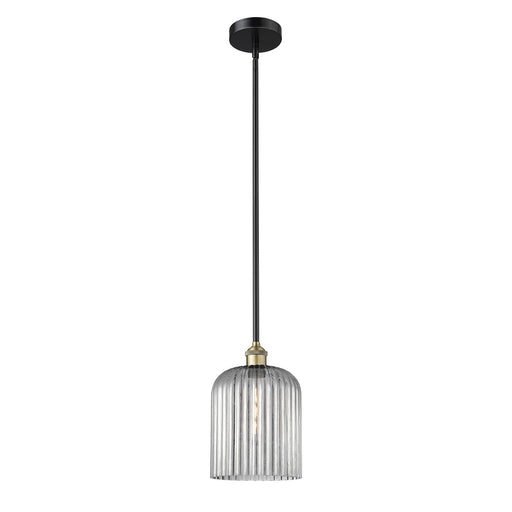 Innovations Bridal Veil 5in 1-Light Mini Pendant | Art Nouveau Industrial Black Antique Brass Steel and Light Smoke Ribbed | Model 616-1S-BAB-G559-8SM