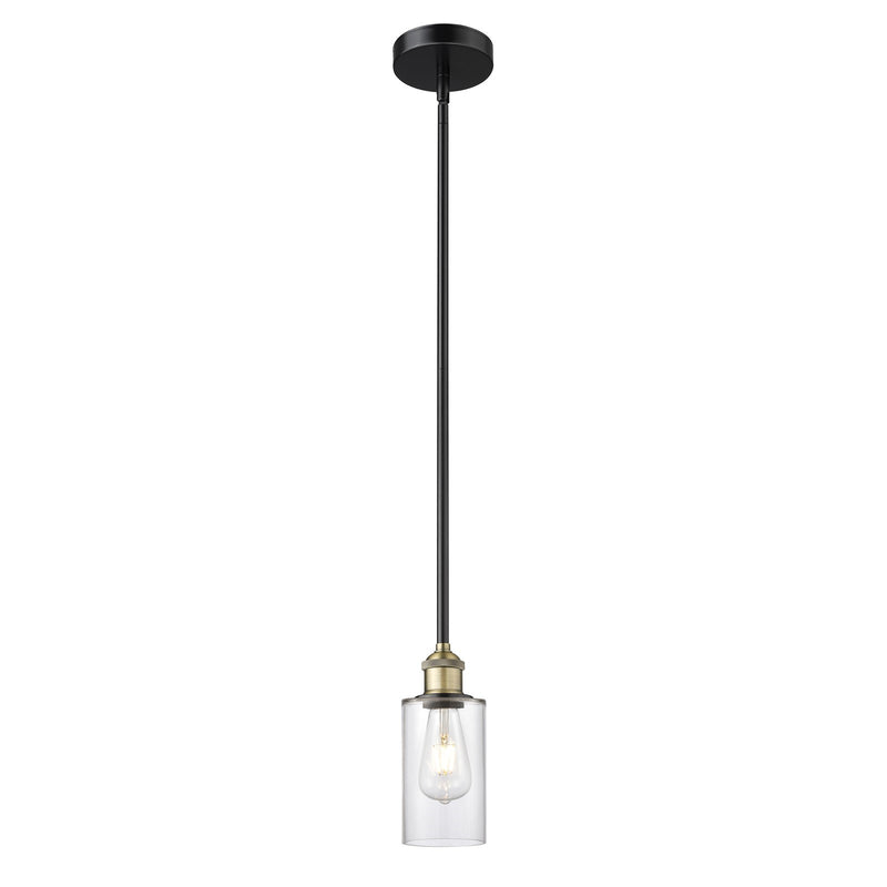 Innovations Clymer 4in 1-Light Mini Pendant | Art Nouveau Black Antique Brass Steel and Clear Glass | Kitchen Island & Dining Room | Model 616-1S-BAB-G802